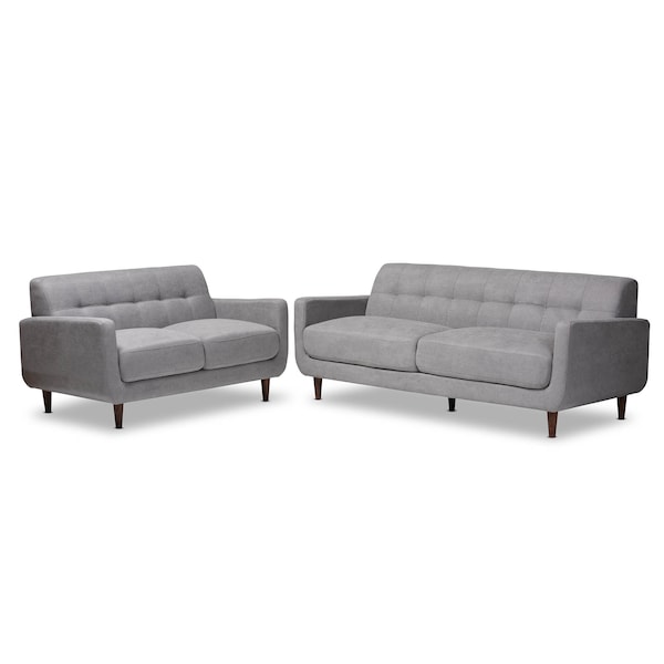 Baxton Studio Allister Mid-Century Light Grey Upholstered 2-Piece Living Room Set 158-9748-9749 - main